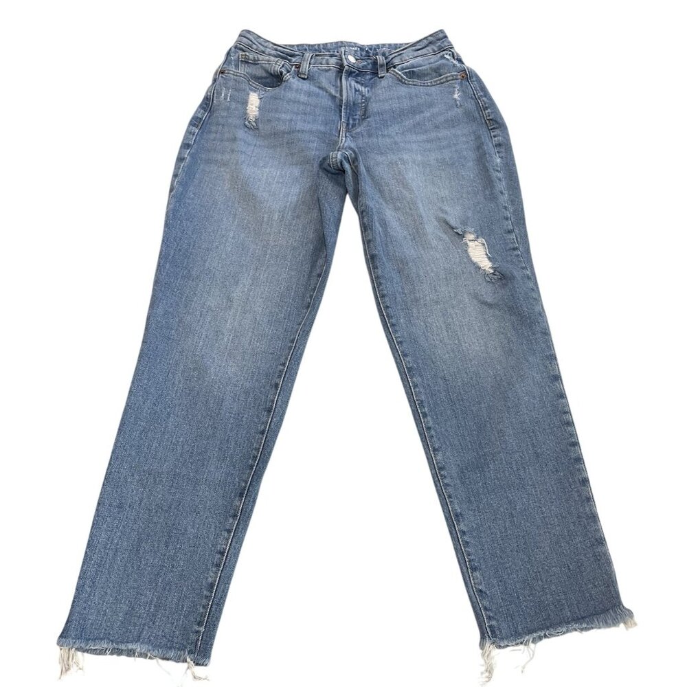 Old Navy Curvy OG Straight Jeans Womens 6 Mid Rise Stretch Light Wash Distressed